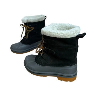 Cat & Jack Big Girls' Kit Black Waterproof Lace Up Snow Boots w White Fur Sz 3